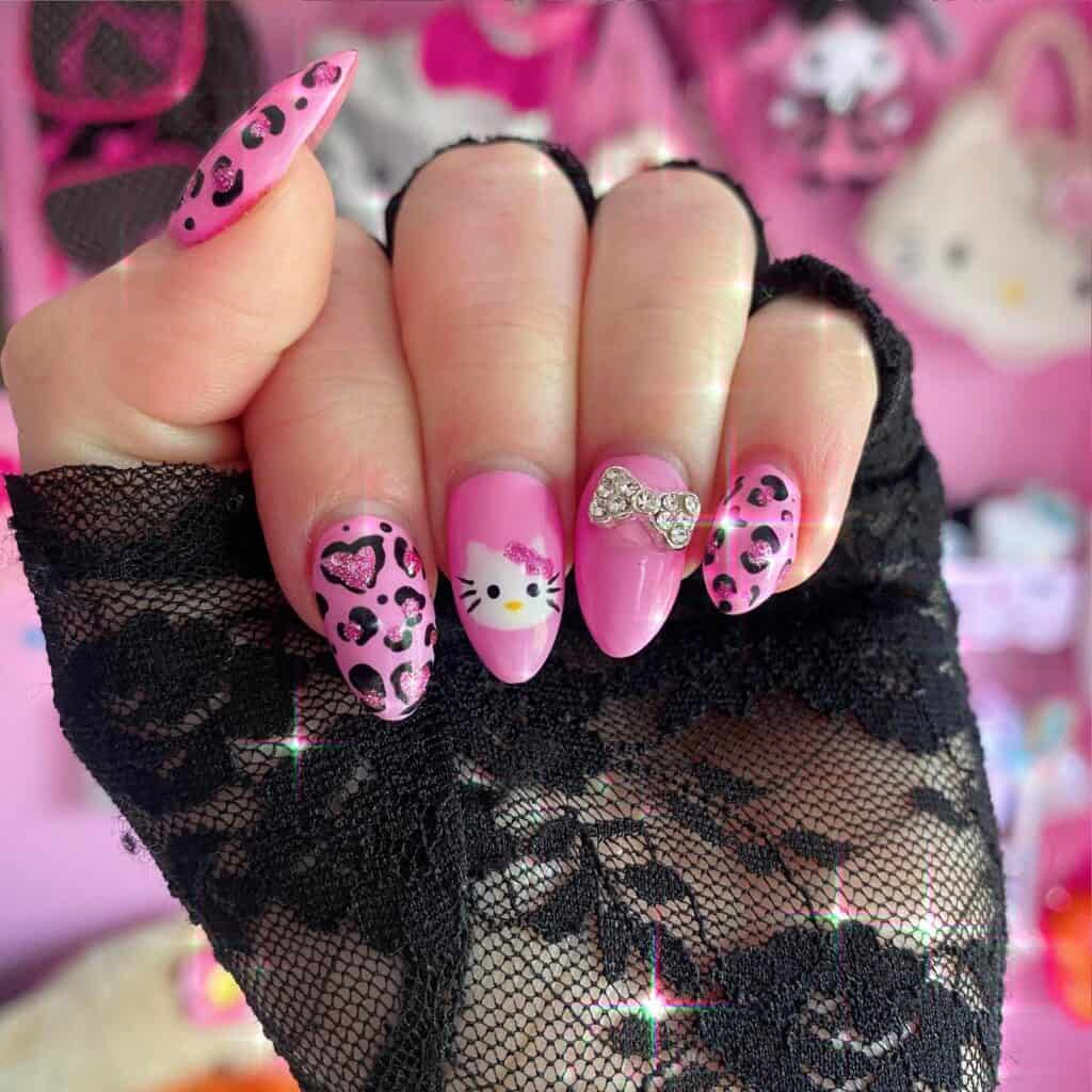 Bold Pink Leopard Hello Kitty — Hello Kitty Nails