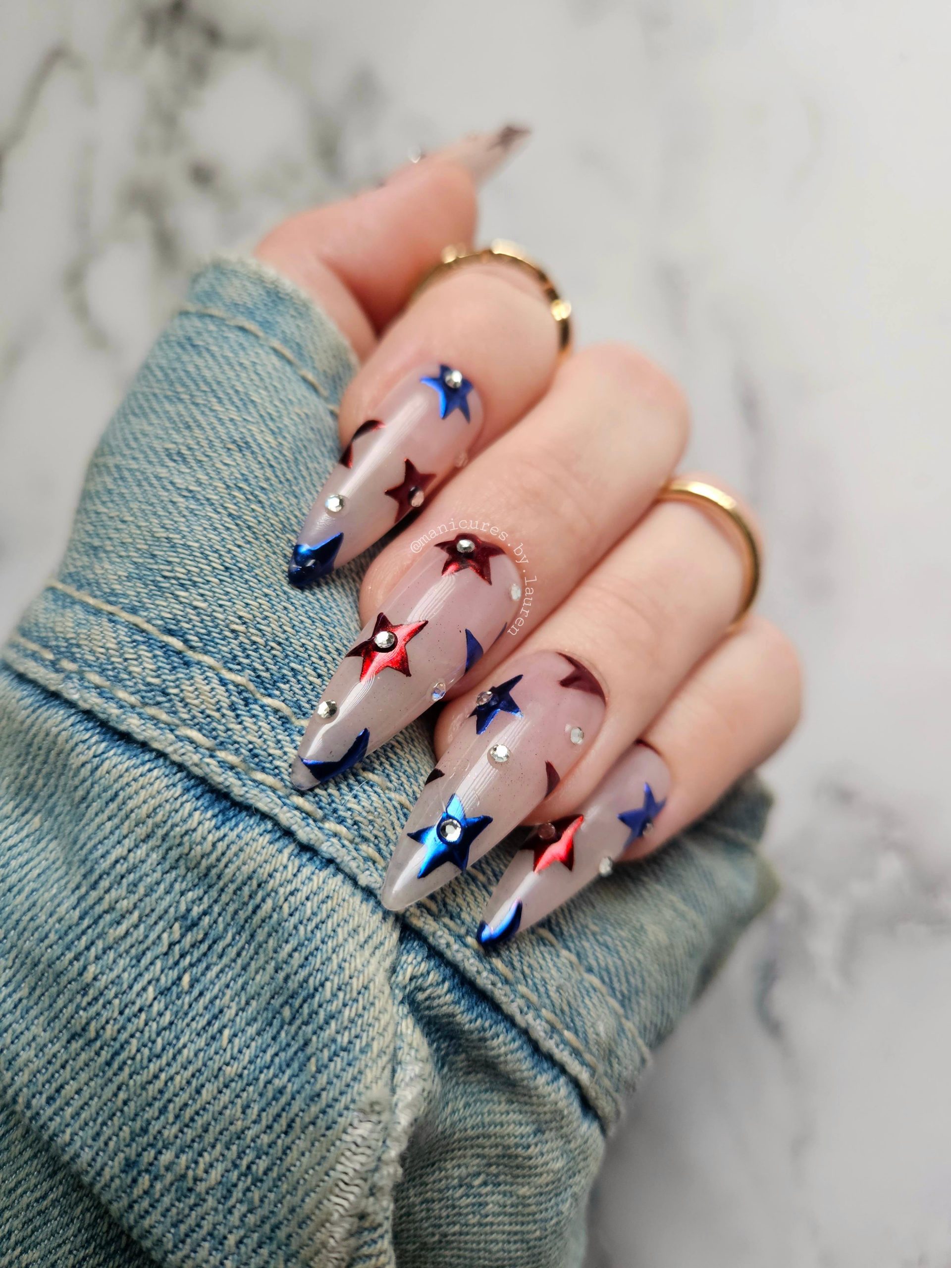 Extra-Long Stiletto Patriotic Star Nails Extra-Long Stiletto Patriotic Star Nails