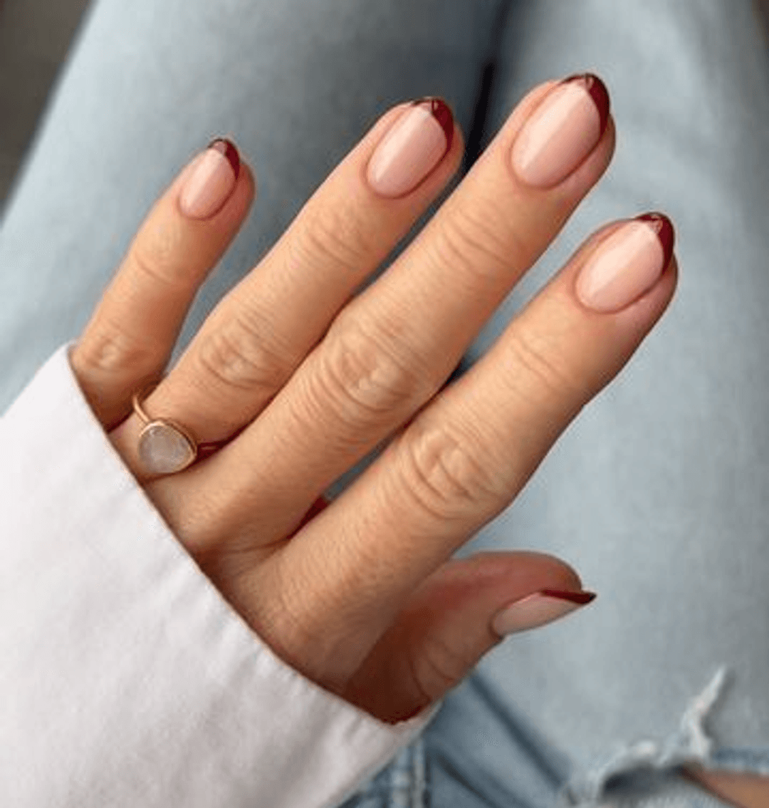 Sophisticated Deep Red French Sophisticated Deep Red French — Short French Tip Nails