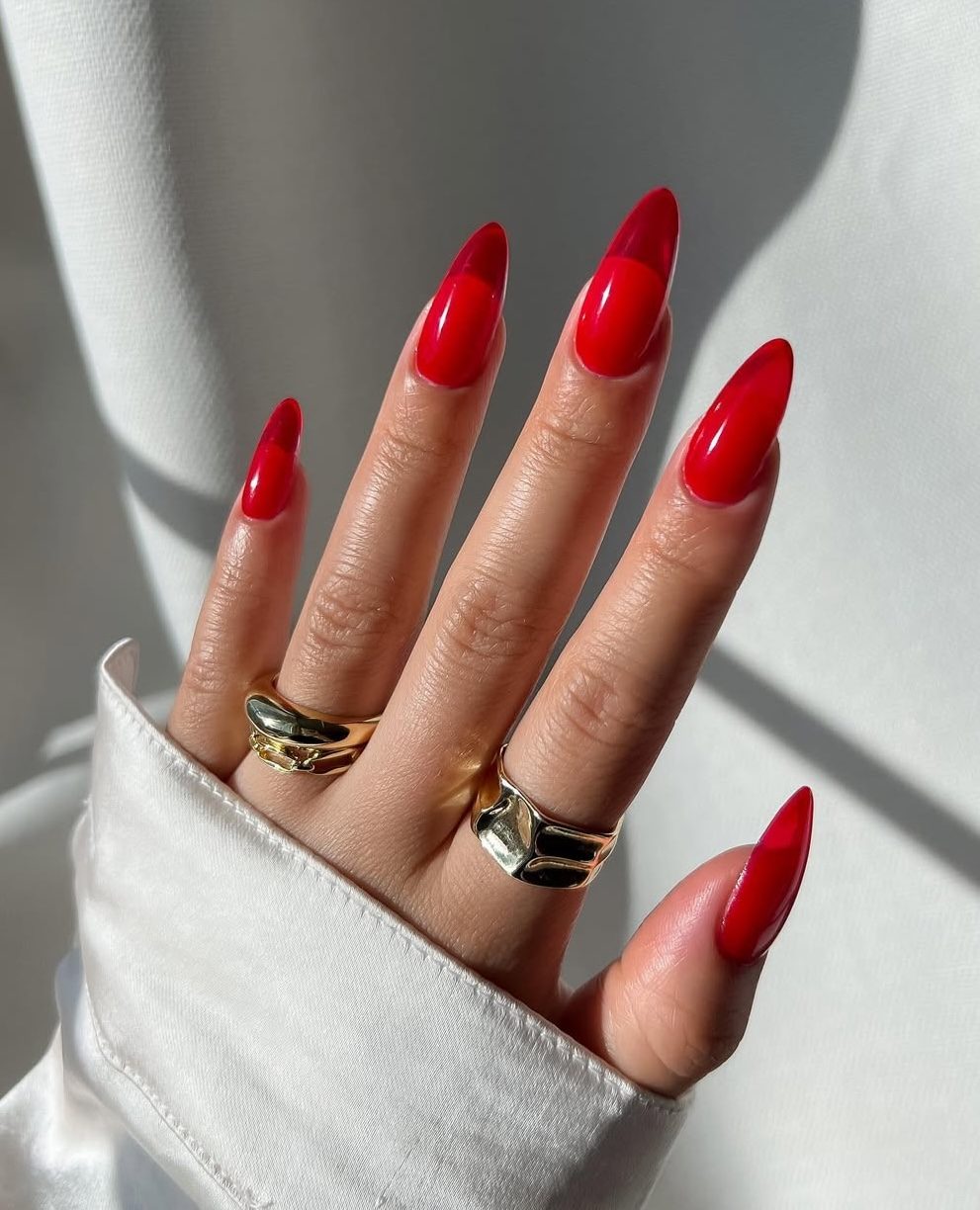 Vibrant Red Jelly Stiletto Nails — Jelly Nails