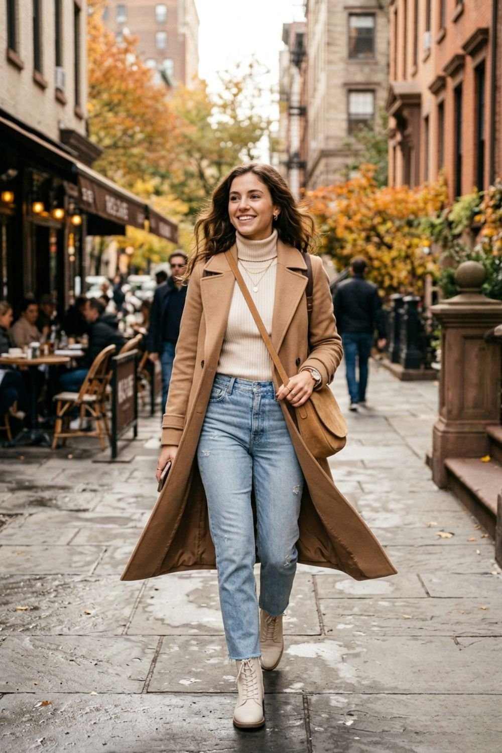Autumnal Elegance: Camel Coat with Cream Turtleneck Autumnal Elegance: Camel Coat with Cream Turtleneck — Classy Outfits