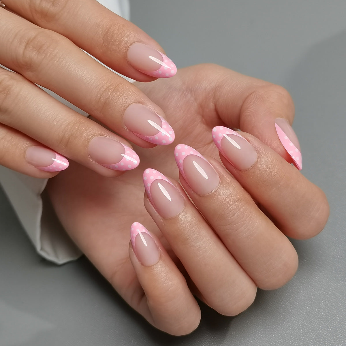 Polka Dot White French Polka Dot White French — Pink French Tip Nails