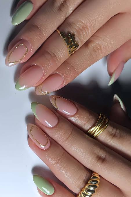 Gold Foil Sage Green French Tips Gold Foil Sage Green French Tips — Sage Green Nails
