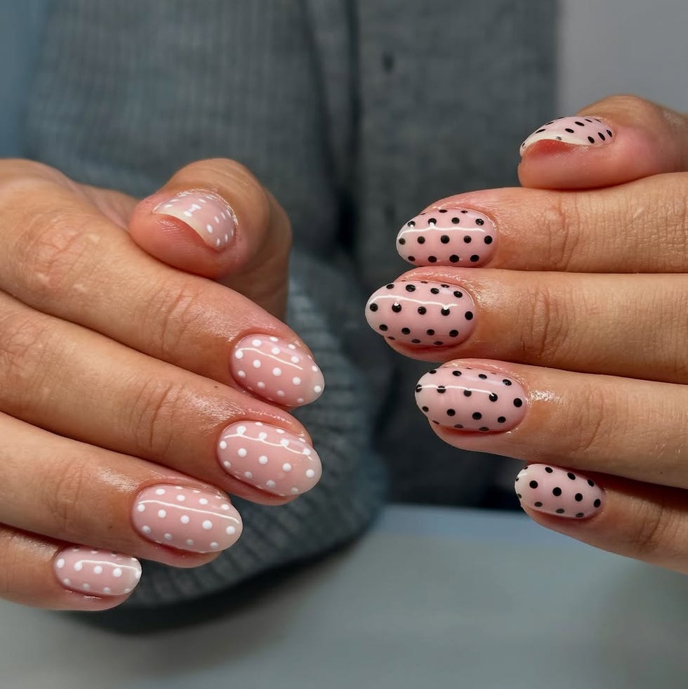Black Polka Dots On A Sheer Pink Base Visual Idea Black Polka Dots On A Sheer Pink Base Visual Idea — Polka Dot Nails