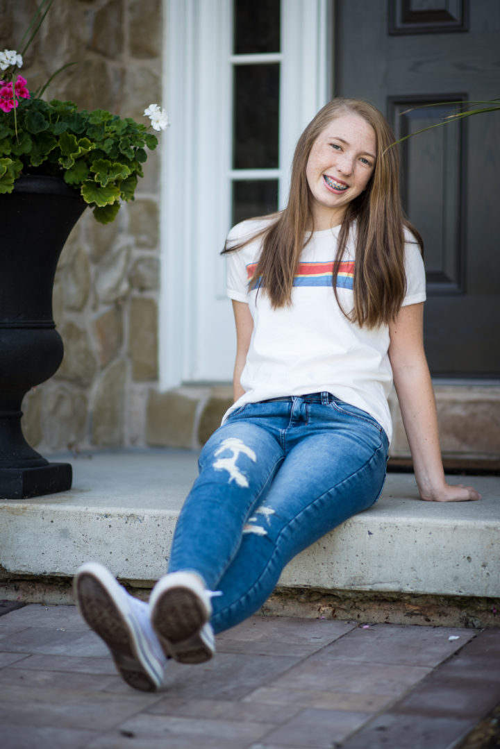 Ripped Denim Jeans with Striped T-shirt and Sneakers — School Outfits