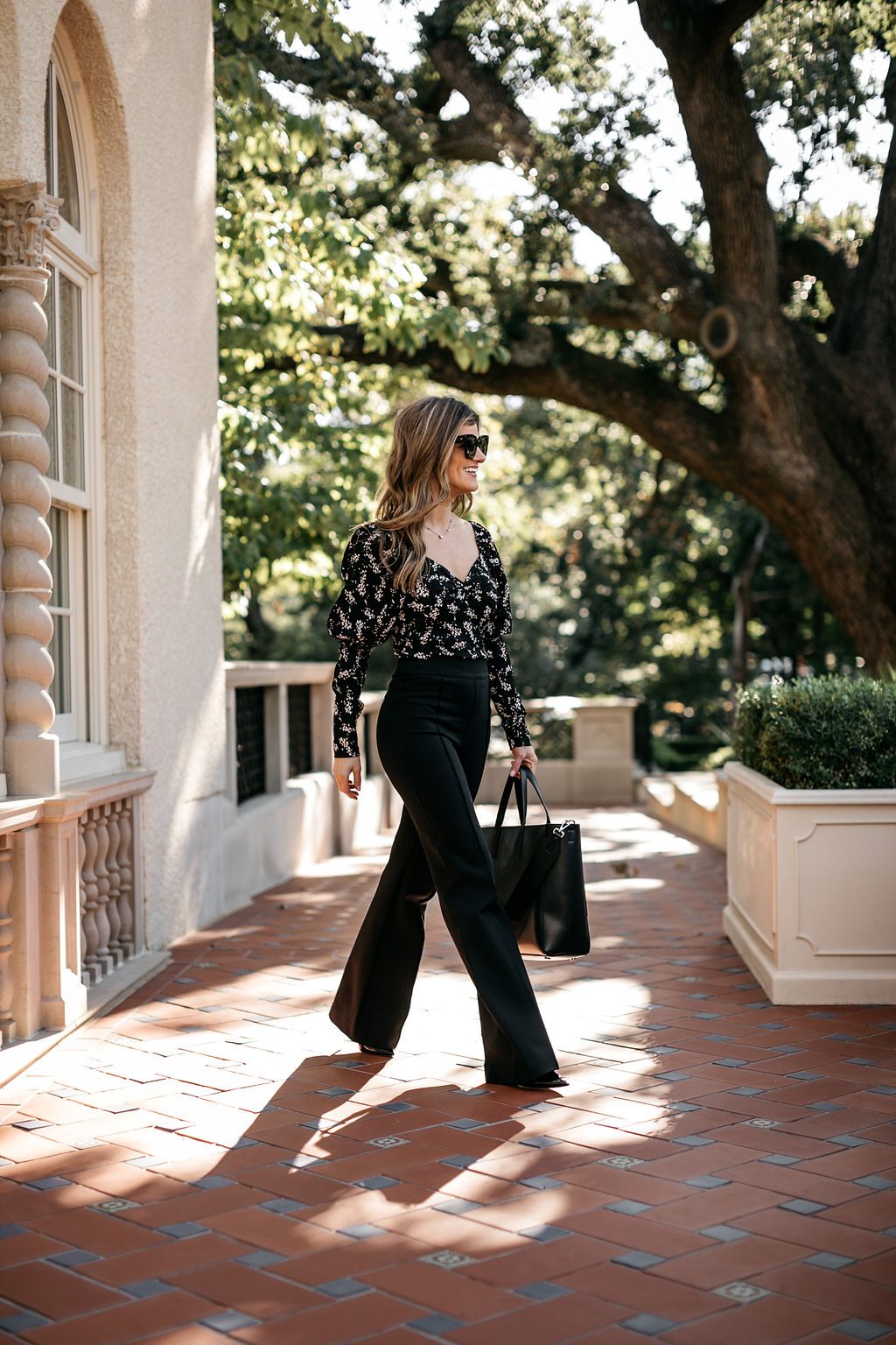 Bold Print Sophistication: Floral Top with Wide-Leg Trousers Bold Print Sophistication: Floral Top with Wide-Leg Trousers — Business Casual Outfits
