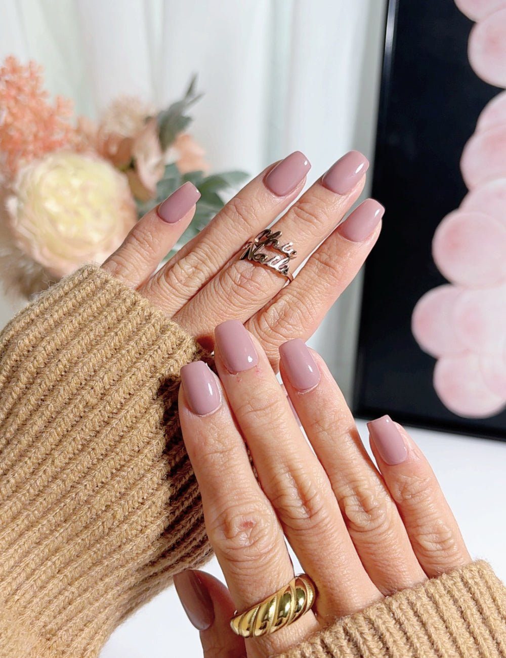 Solid Mauve Pink Glossy Nails — Short Square Nails