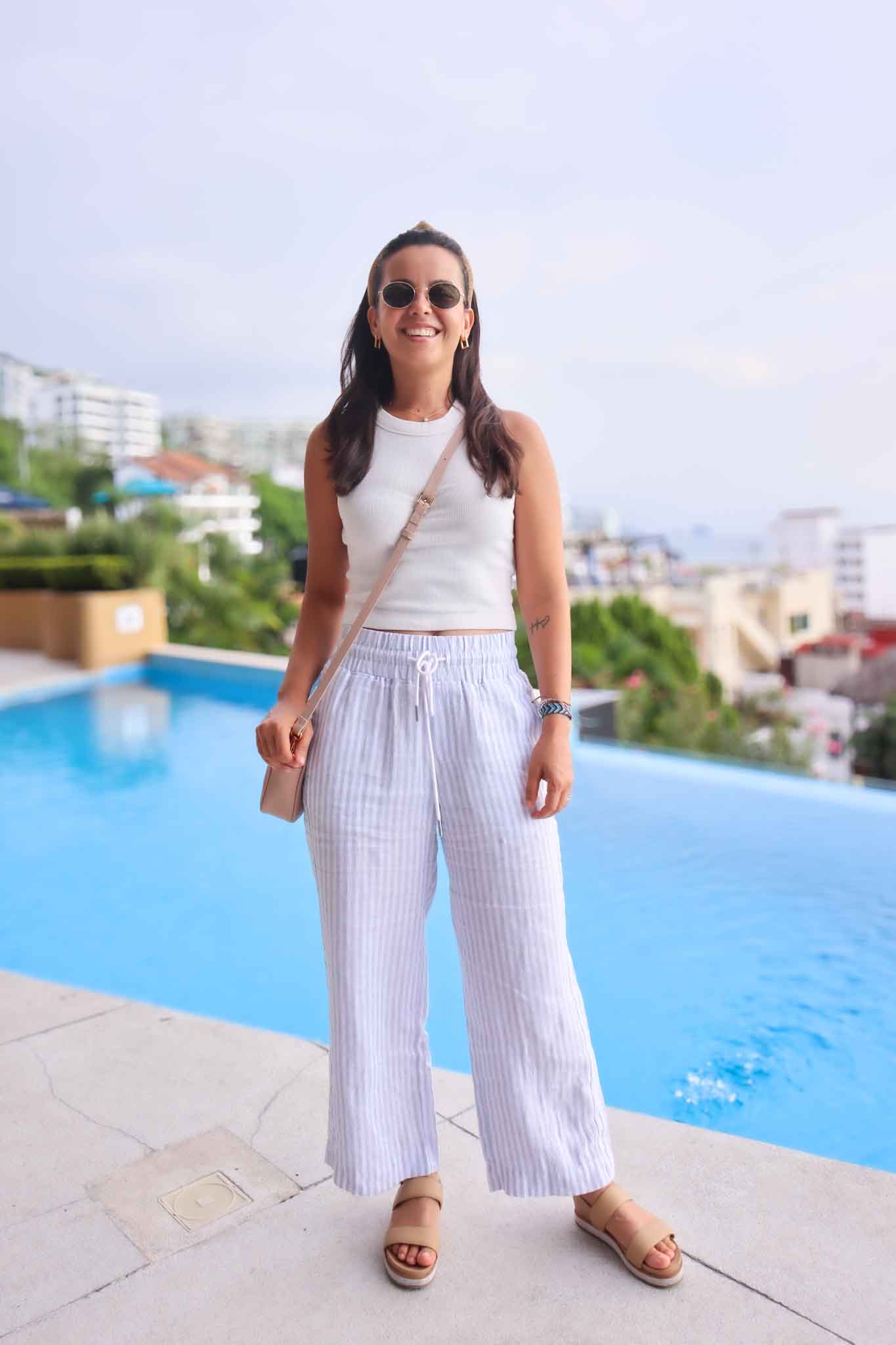 Striped Wide-Leg Pants and Crop Top for Poolside Chic Striped Wide-Leg Pants and Crop Top for Poolside Chic — Vacation Outfits
