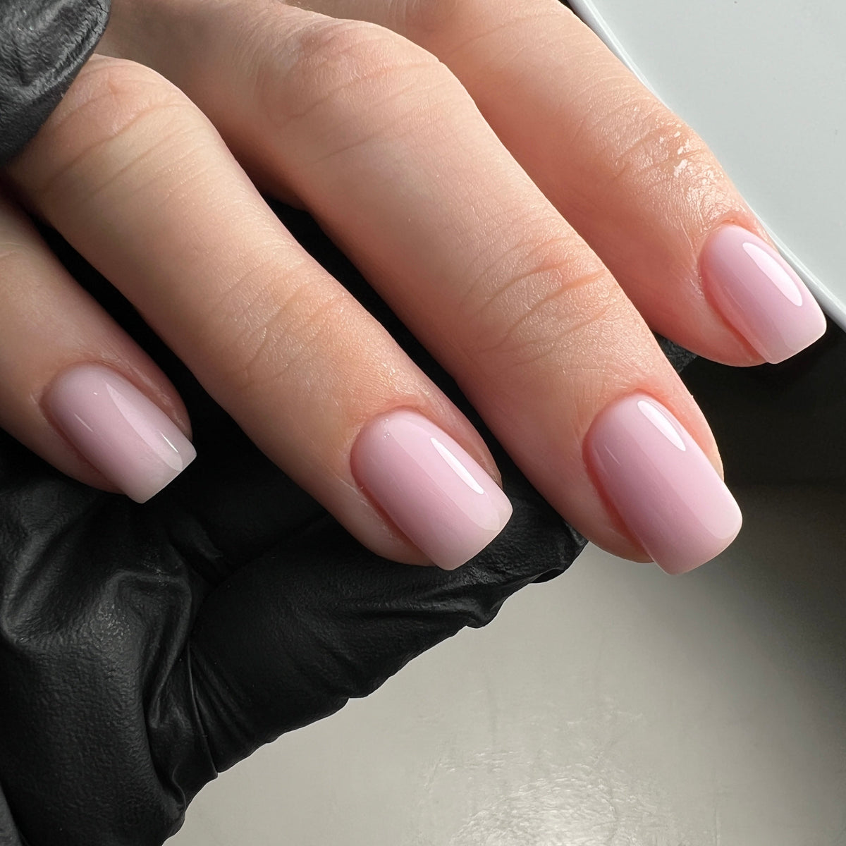 Glossy Pale Pink Medium Square — Natural Nails