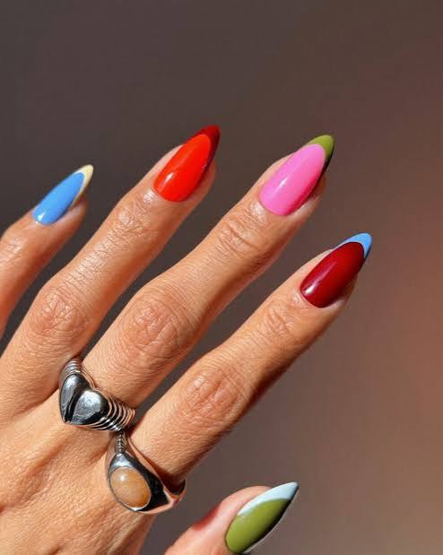 Color-Blocked Tips Visual Idea — Acrylic Nails