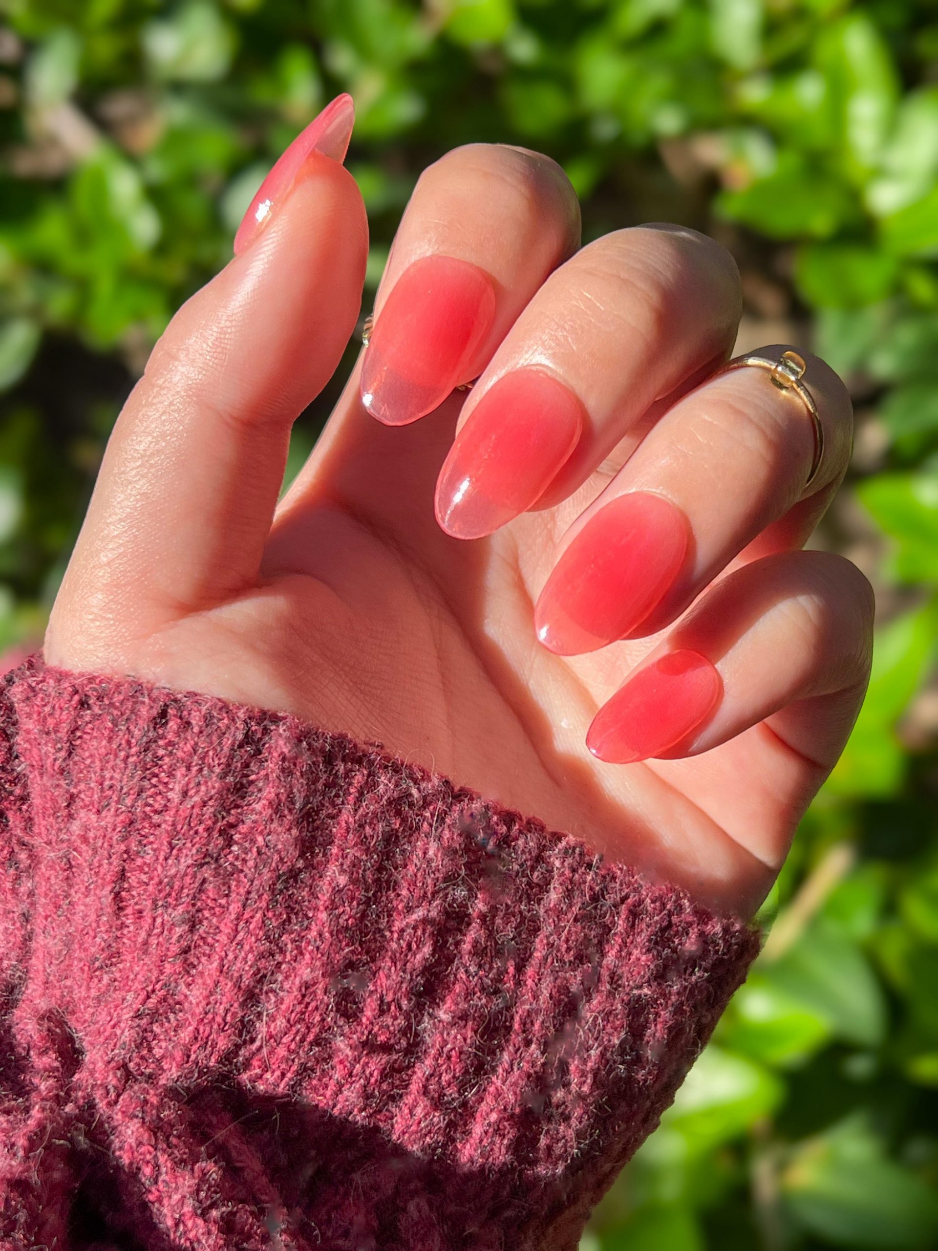 Translucent Coral-Peach Jelly Nails — Peach Nails