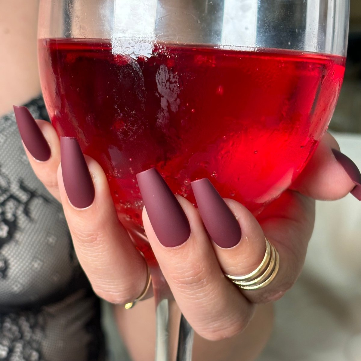 Matte Burgundy Medium Coffin Nails