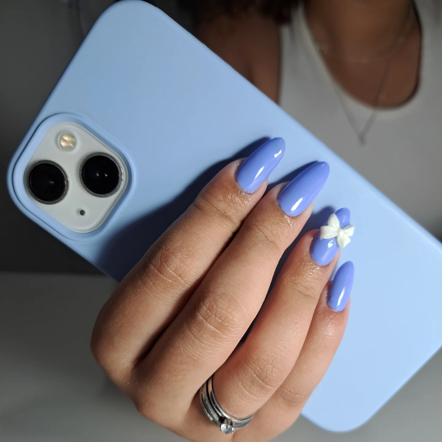 Periwinkle Blue Stilettos with Bow Accent Periwinkle Blue Stilettos with Bow Accent — Light Blue Nails