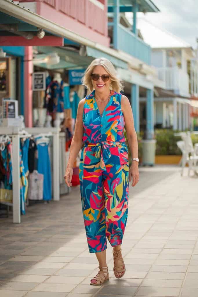 Abstract Print Sleeveless Jumpsuit for Vibrant Cruise Resort Wear Cruise Outfits