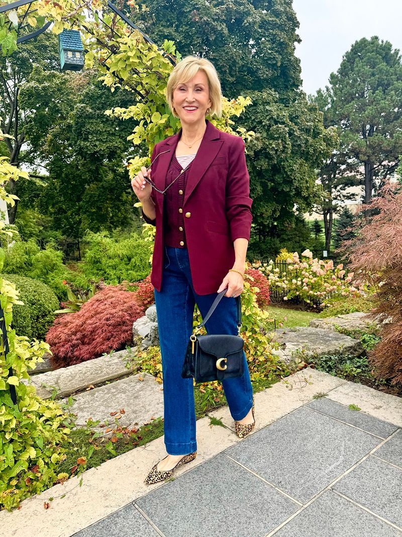 Burgundy Blazer and Leopard Flats: Smart Casual Statement Burgundy Blazer and Leopard Flats: Smart Casual Statement — Outfits for Women Over 40