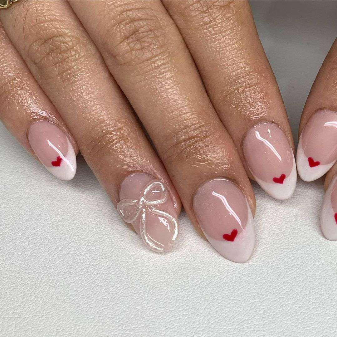 Nude French with 3D Bow Detail — 3D Nails