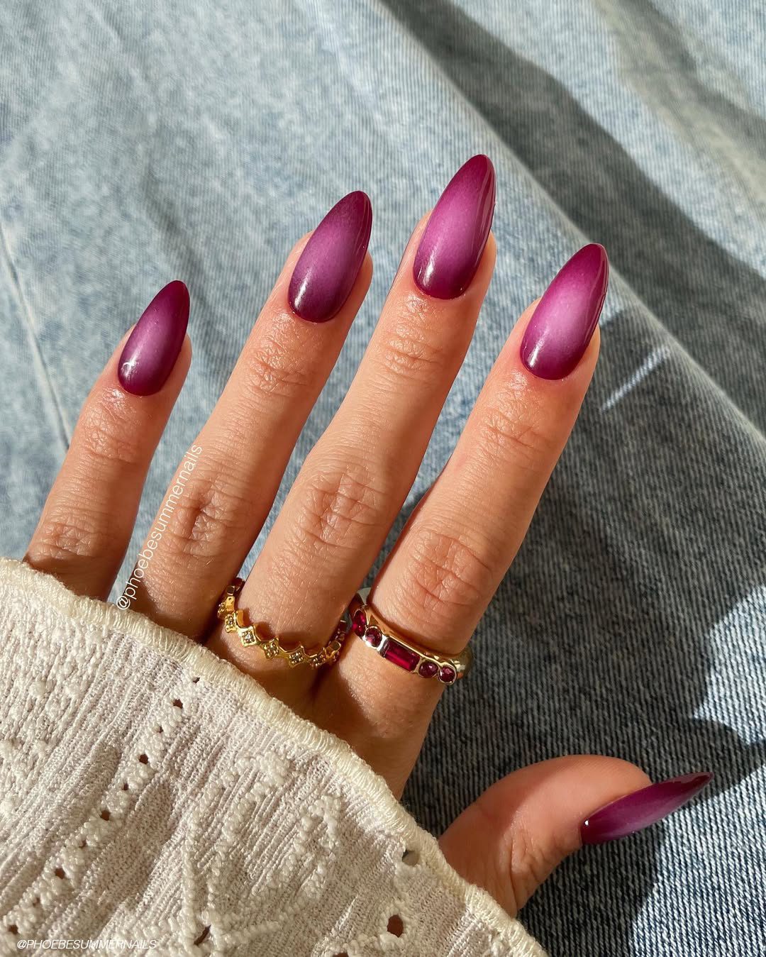 Deep Magenta to Sheer Pink Gradient Stilettos — Aura Nails