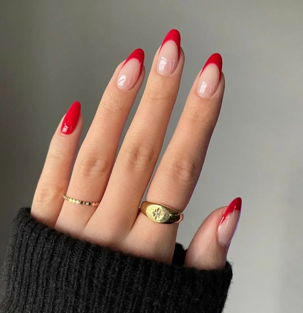 Clear Base With Red Tips Visual Idea — Red French Tip Nails