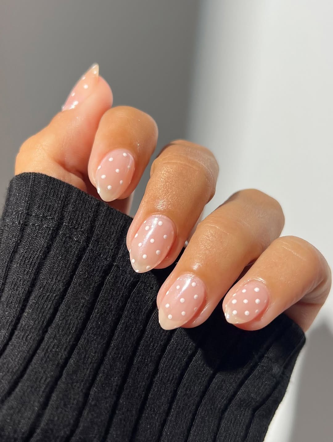 Glossy Short Oval Polka Dot Nails — Nail Designs