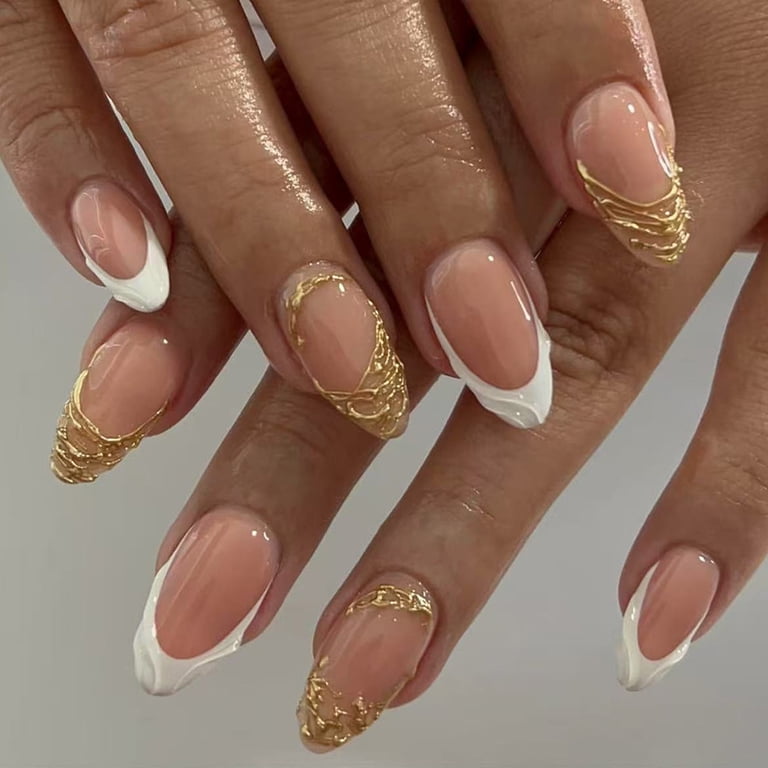 Neutral Visual Idea — Gold French Tip Nails