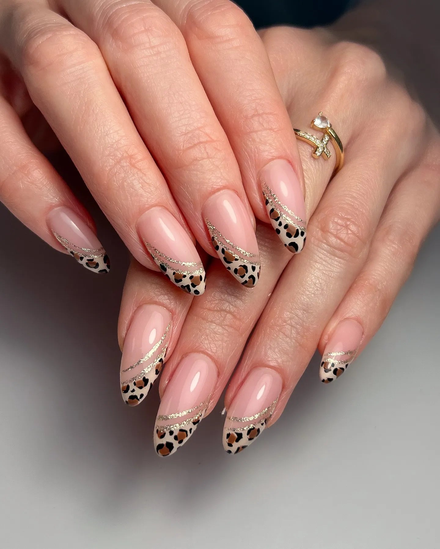 Leopard Print French Tips with Gold Glitter — Glitter French Tip Nails