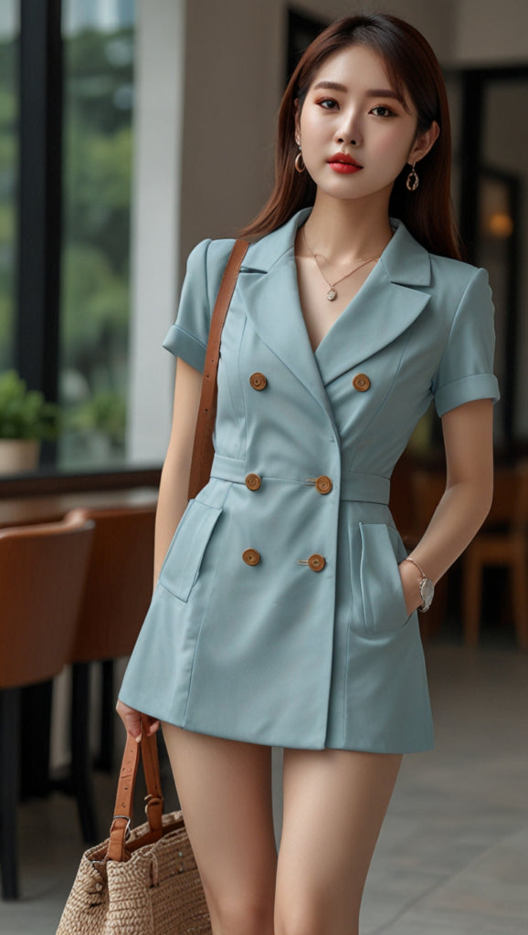 Sharp Blue Blazer Dress for Smart Casual Polish Sharp Blue Blazer Dress for Smart Casual Polish — Korean Outfits