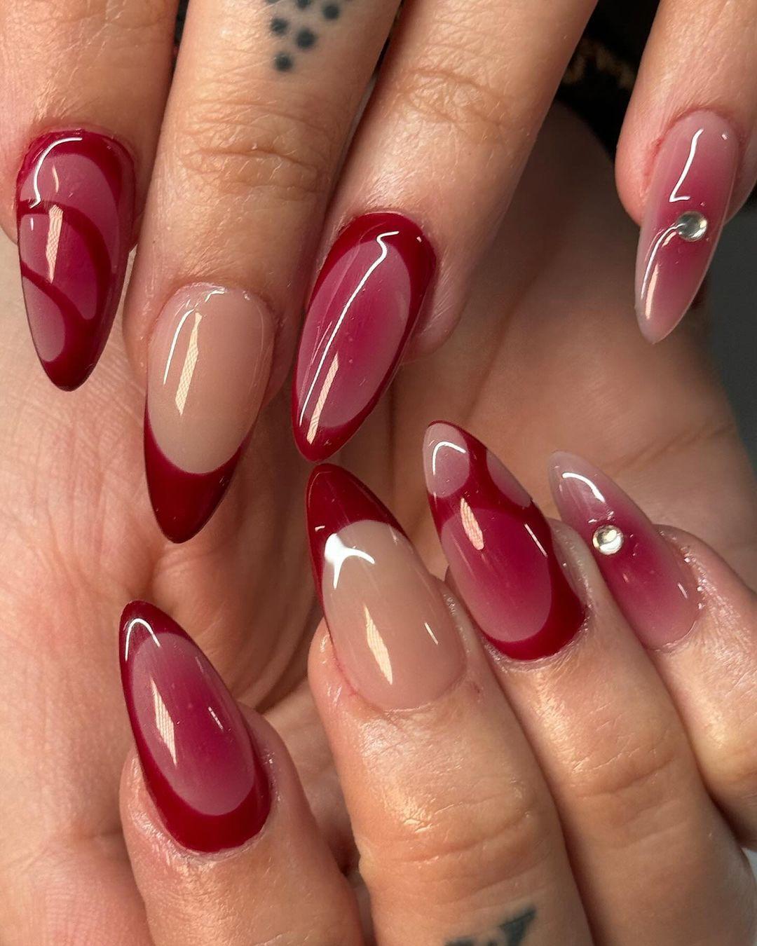 Sophisticated Long Square Deep Glossy Dark Red Nails