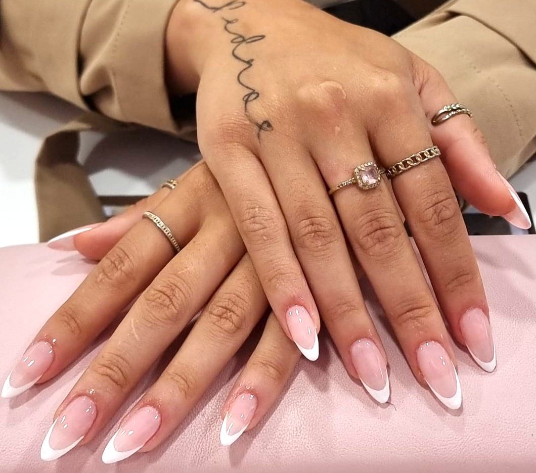 Classic Nude Pink French Stilettos — Gel X Nails
