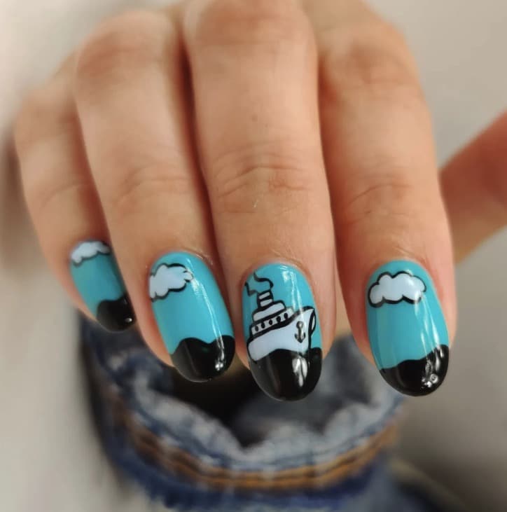 Turquoise with Cruise Ship Art Turquoise with Cruise Ship Art — Cruise Nails