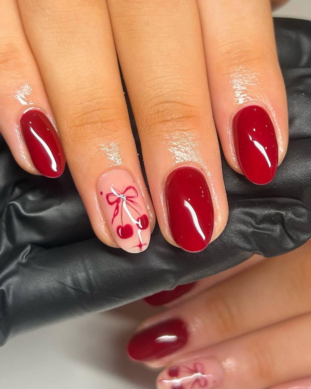 Cherry Bow Rhinestone Nails Cherry Bow Rhinestone Nails — Bow Nails
