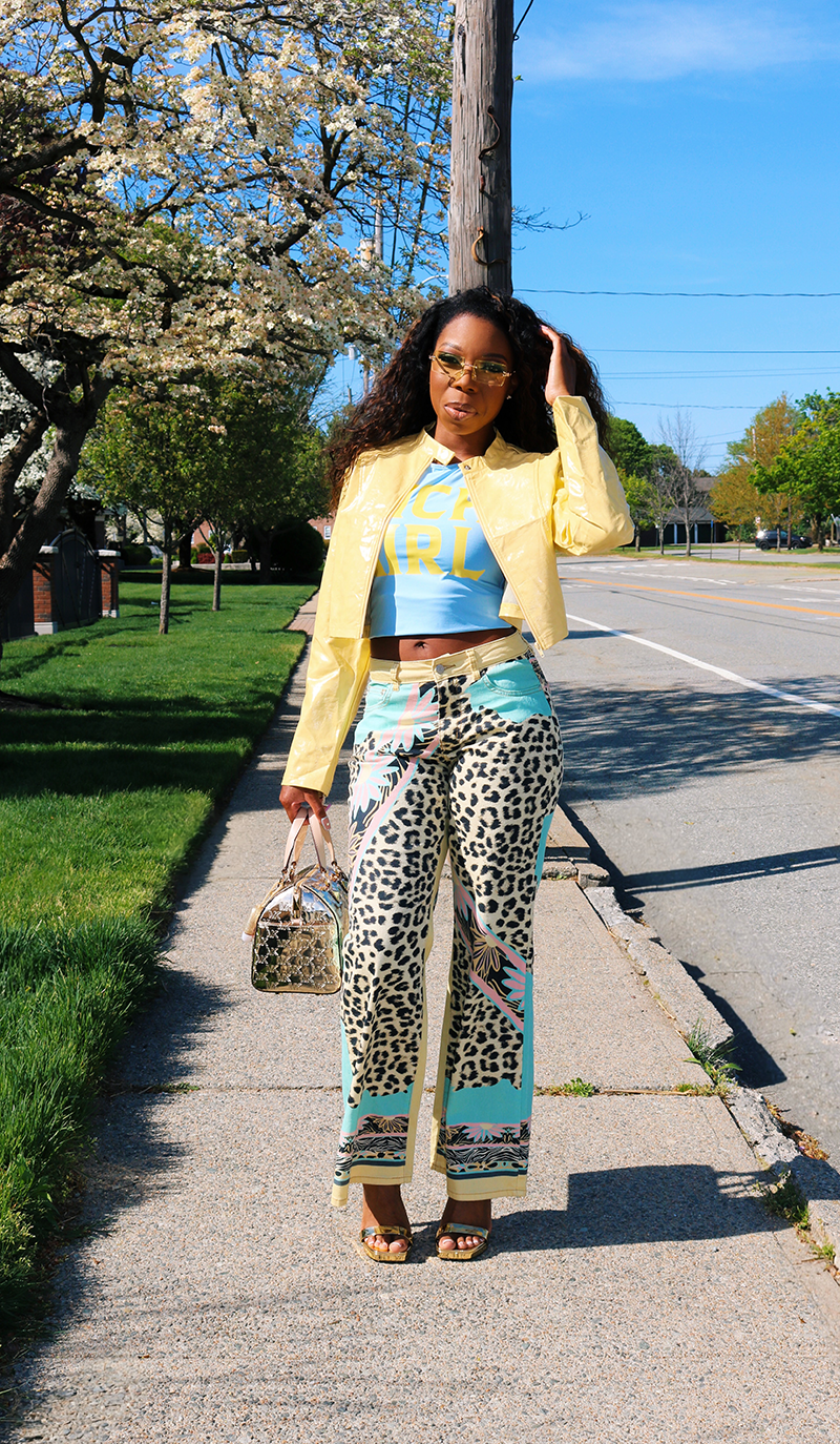Leopard Print Trousers with a Yellow Patent Jacket Leopard Print Trousers with a Yellow Patent Jacket — Baddie Outfits