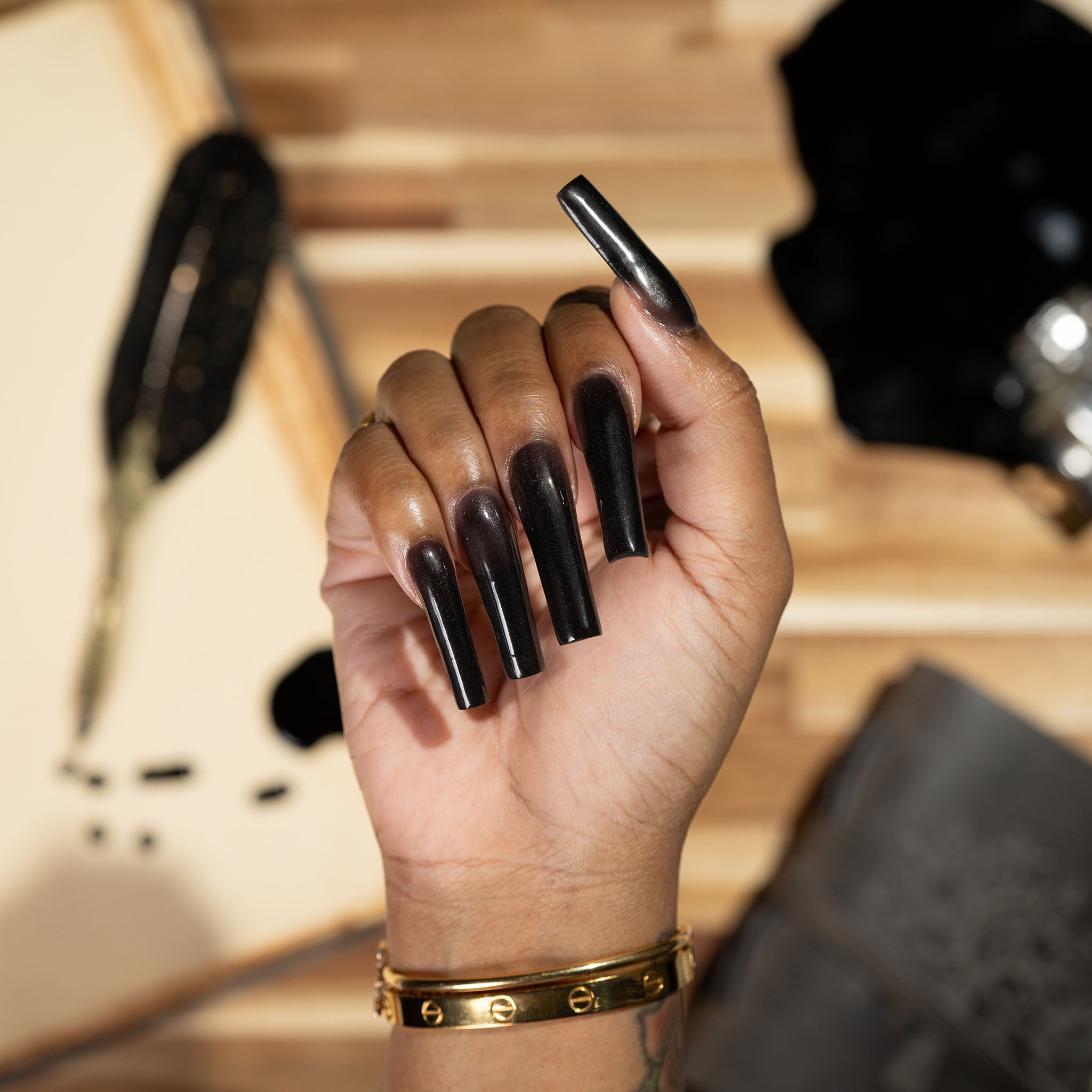 Sheer Black Gradient Coffin Polygel — Polygel Nails