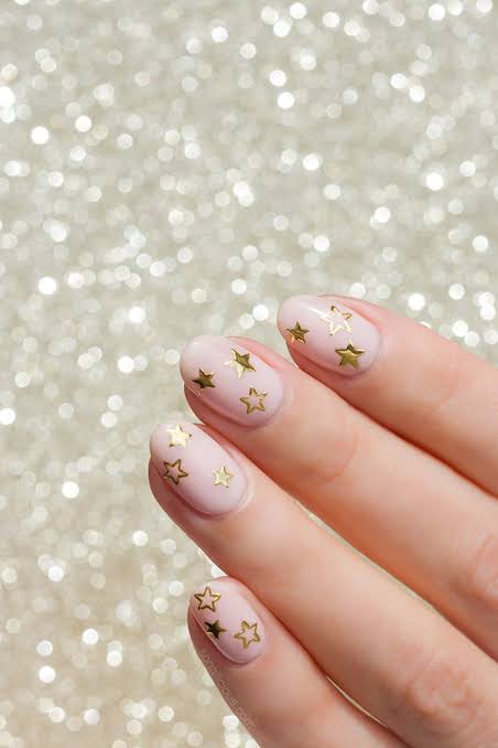 Pale Pink Gold Star Decal Nails Pale Pink Gold Star Decal Nails — Star Nails