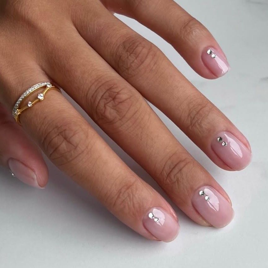 Dusty Rose With Scattered Rhinestones — Wedding Guest Nails