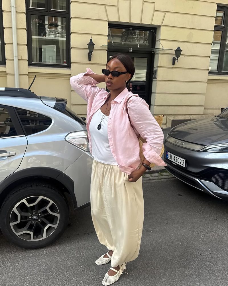 Relaxed Sophistication: Oversized Pink Shirt and Cream Trousers Relaxed Sophistication: Oversized Pink Shirt and Cream Trousers — Pink Outfits