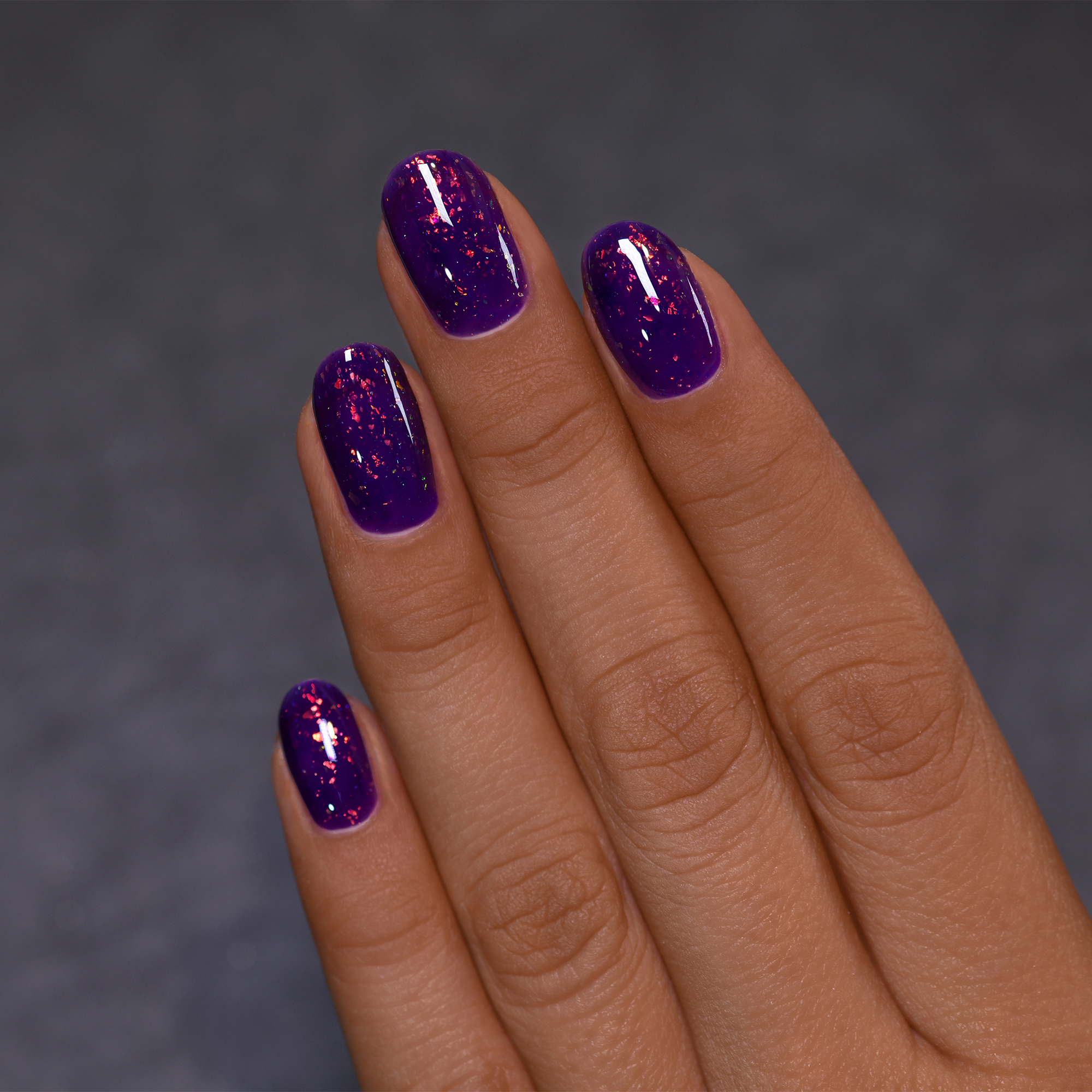 Vibrant Purple Jelly Glitter Short Ovals Vibrant Purple Jelly Glitter Short Ovals — Dark Purple Nails