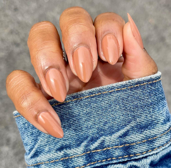 Creamy Nude Glossy Almond Nails Creamy Nude Glossy Almond Nails — Nails for Dark Skin