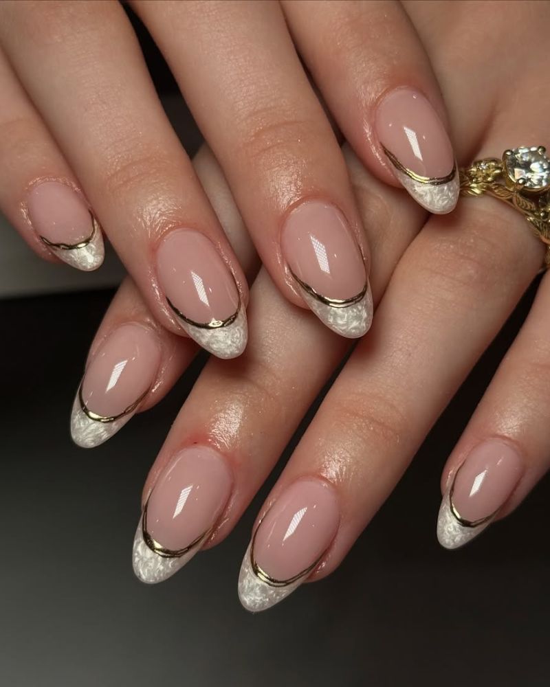 White Lace Floral Almond French Nails — Almond French Tip Nails