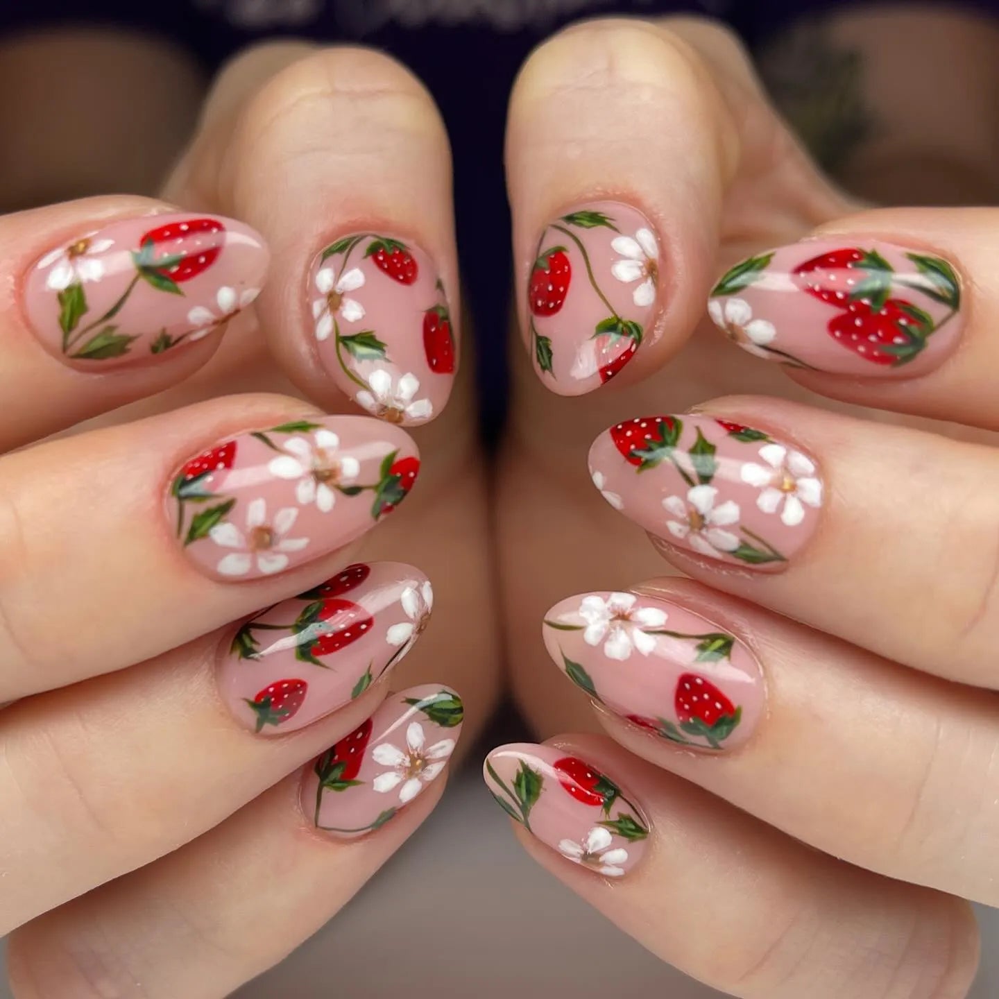 Medium Oval with Strawberries and White Flowers Medium Oval with Strawberries and White Flowers — Flower Nails