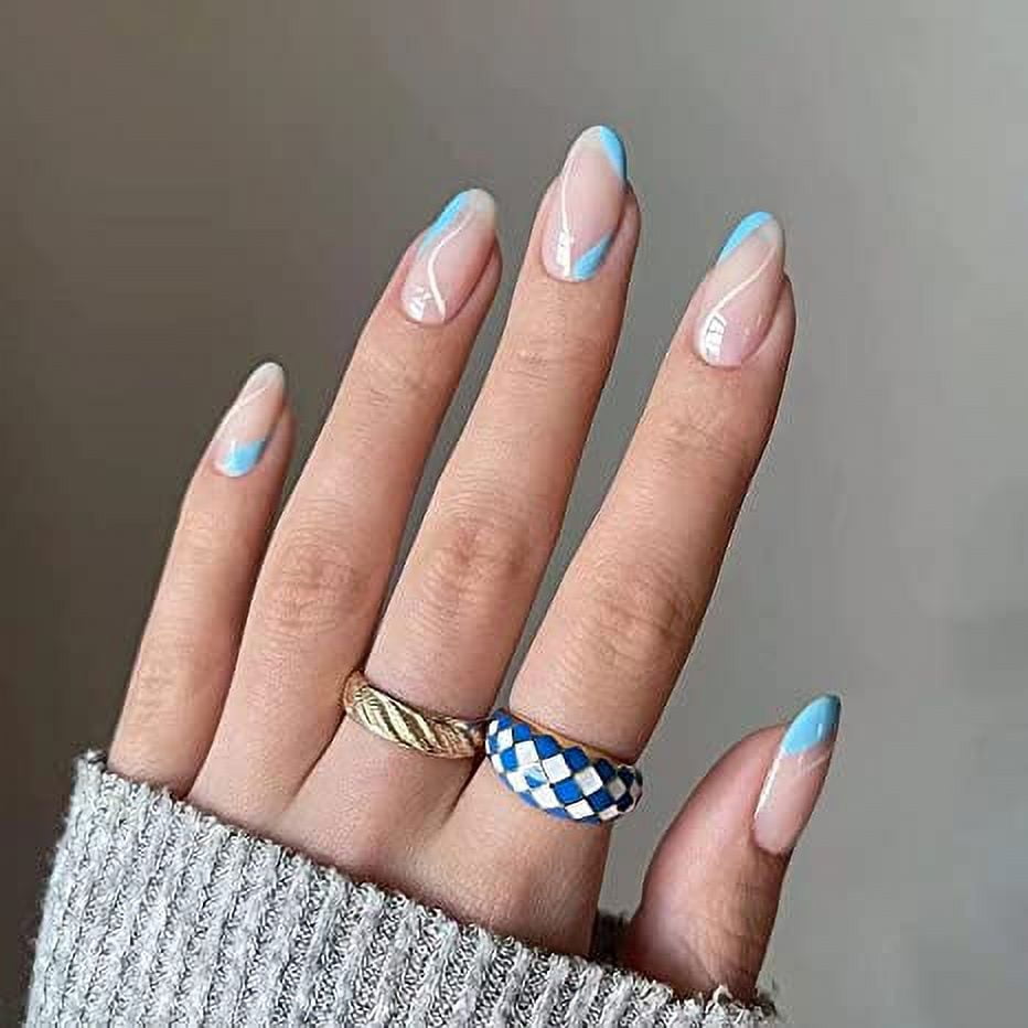 Modern Abstract Swirl French Tips — Medium Nails