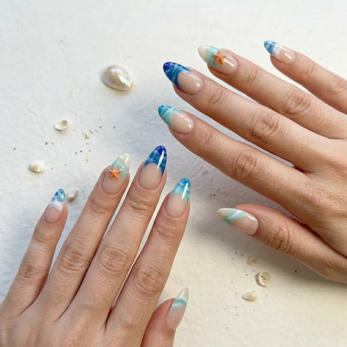 Ocean Wave French Tip Almond Nails Ocean Wave French Tip Almond Nails — Ocean Nails