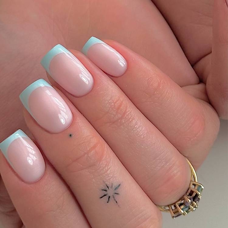Medium Square Light Blue French — Square Nails