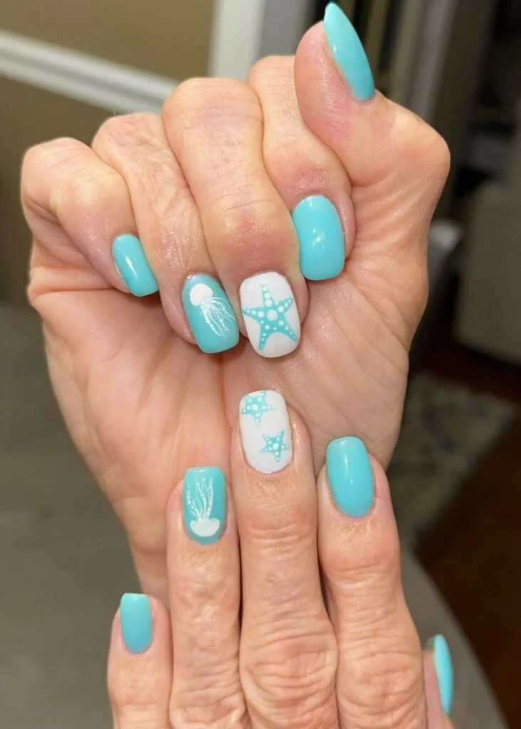 Turquoise Jellyfish Starfish — Beach Nails
