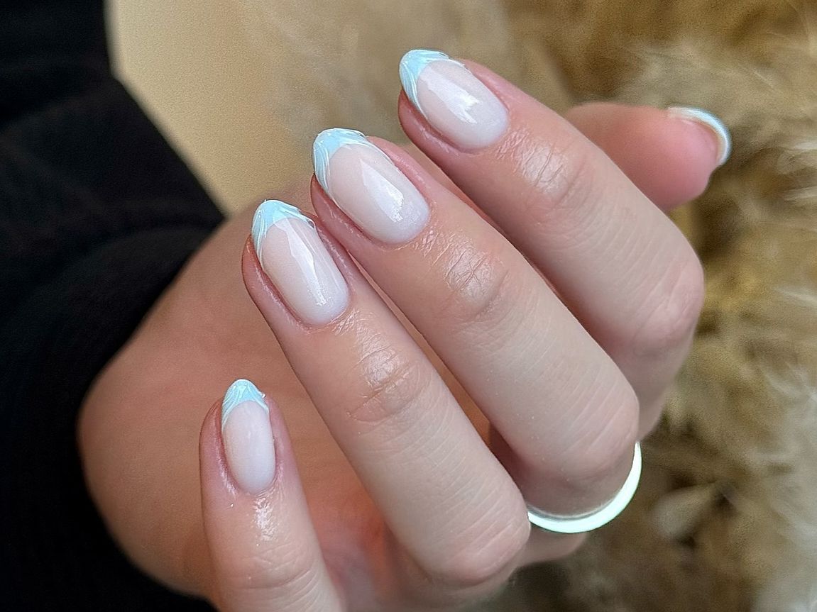 Light Blue French Tips Visual Idea — Builder Gel Nails
