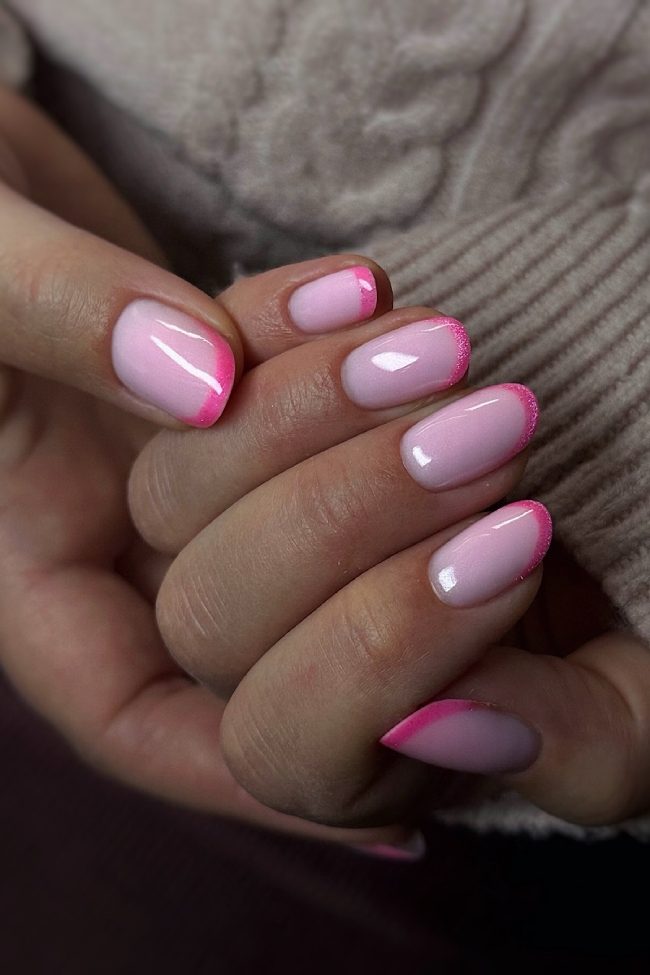 Glitter Edge Short Pink French Glitter Edge Short Pink French — Pink French Tip Nails