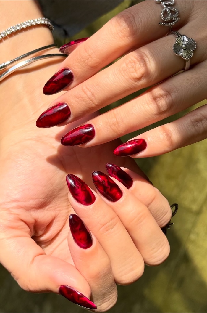 Deep Glossy Red Marble Deep Glossy Red Marble — Marble Nails