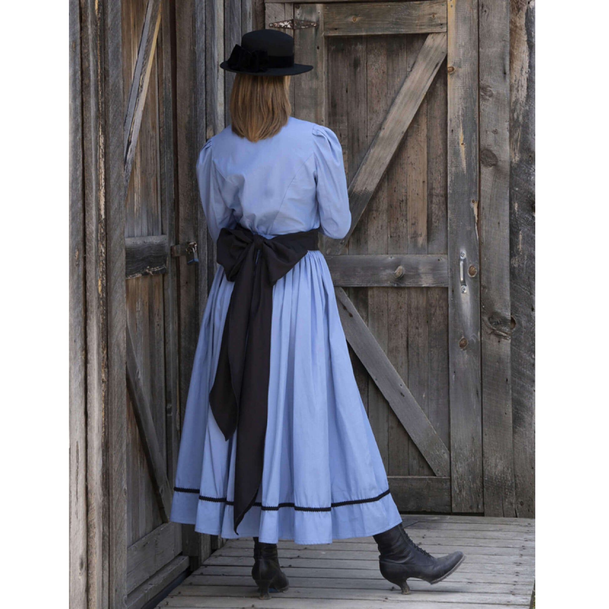 Light Blue Dress with Black Bow Sash and Vintage Boots Light Blue Dress with Black Bow Sash and Vintage Boots — Western Outfits