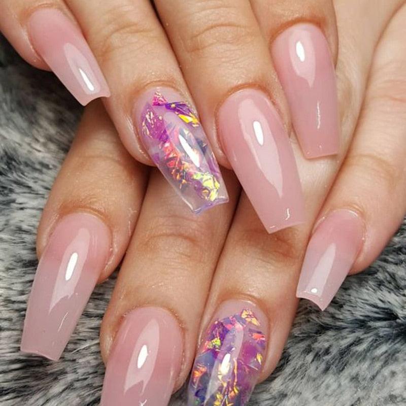 High Gloss With Embedded Shimmer Visual Idea — Builder Gel Nails