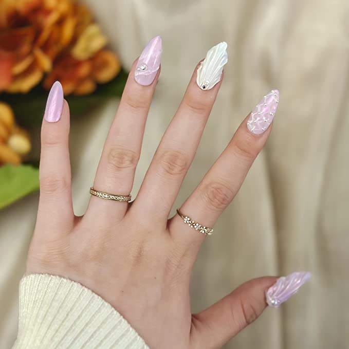 Pale Pink Iridescent Shell Nails Pale Pink Iridescent Shell Nails — Mermaid Nails
