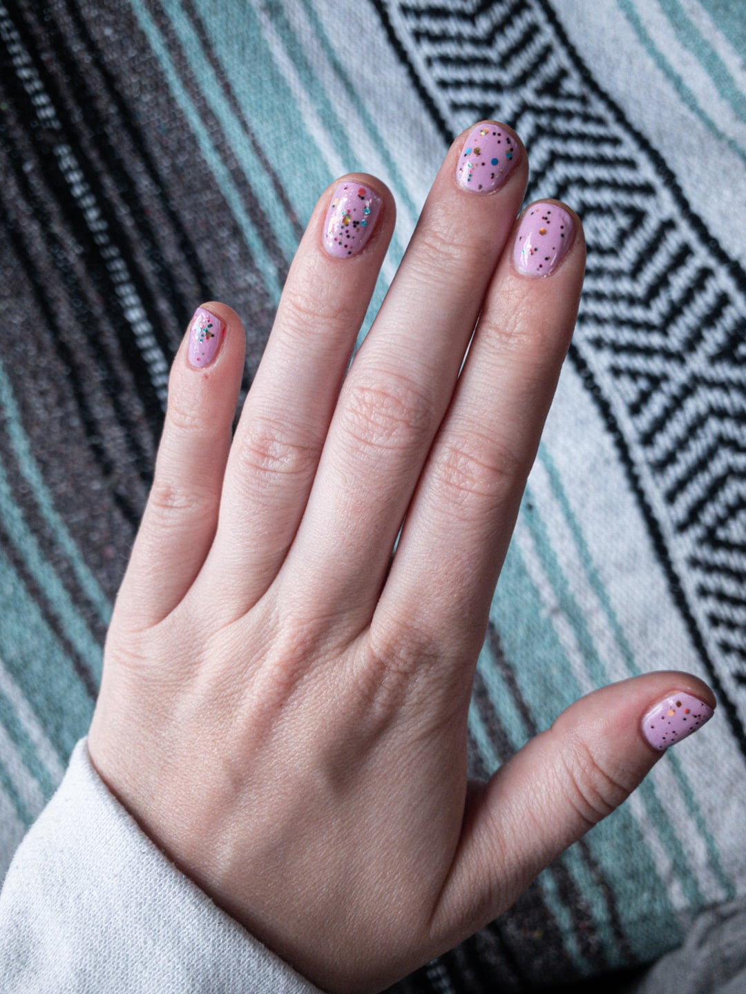 Light Pink With Confetti Glitter — Very Short Nails
